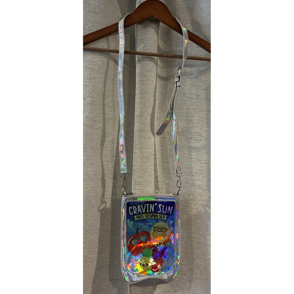 Cravin Sun Juice Capri Pouch Crossbodyβ Bag Silver Holographic Novelty Purse